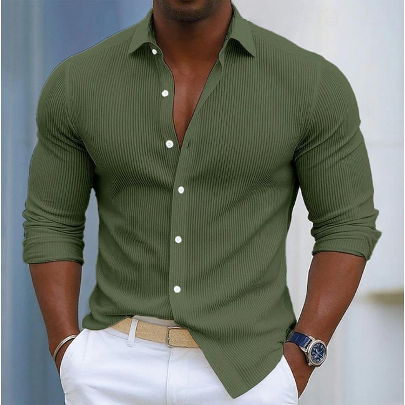 Men S Casual Solid Color Long Sleeve Button Down Collar Shirt
