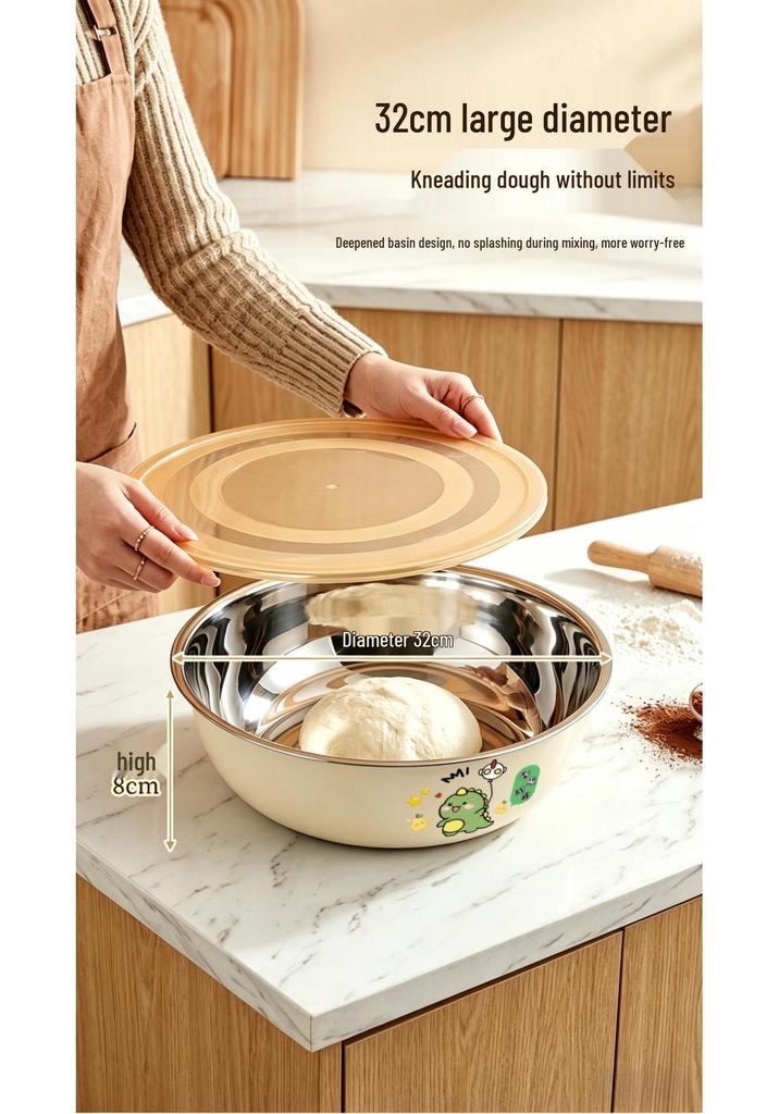 Thickened Food-Grade Stainless Steel Bowl: Ideal for Dough Mixing, Vegetable Washing & Baby Bottles.