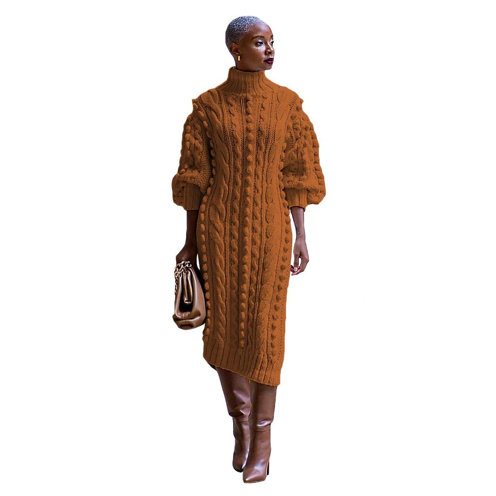 TS1229 Women's Casual High Neck Slit Knit Maxi Dress