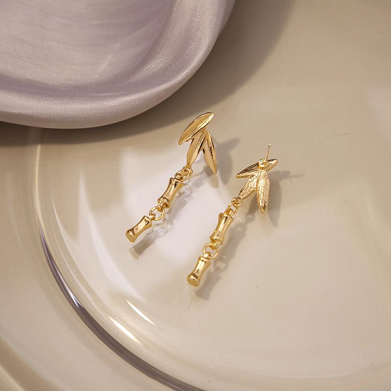 Boho Tassel Bamboo Earrings with Zinc Alloy Leaf Charms for Women