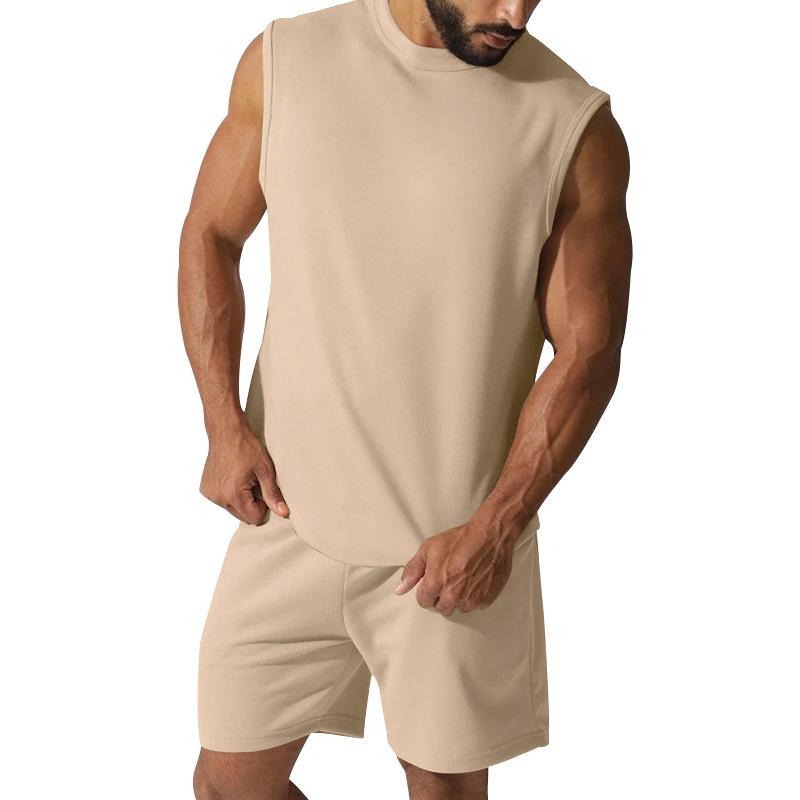 Men's Summer Sleeveless Sports Set: Casual Solid Color Tank Top & Shorts