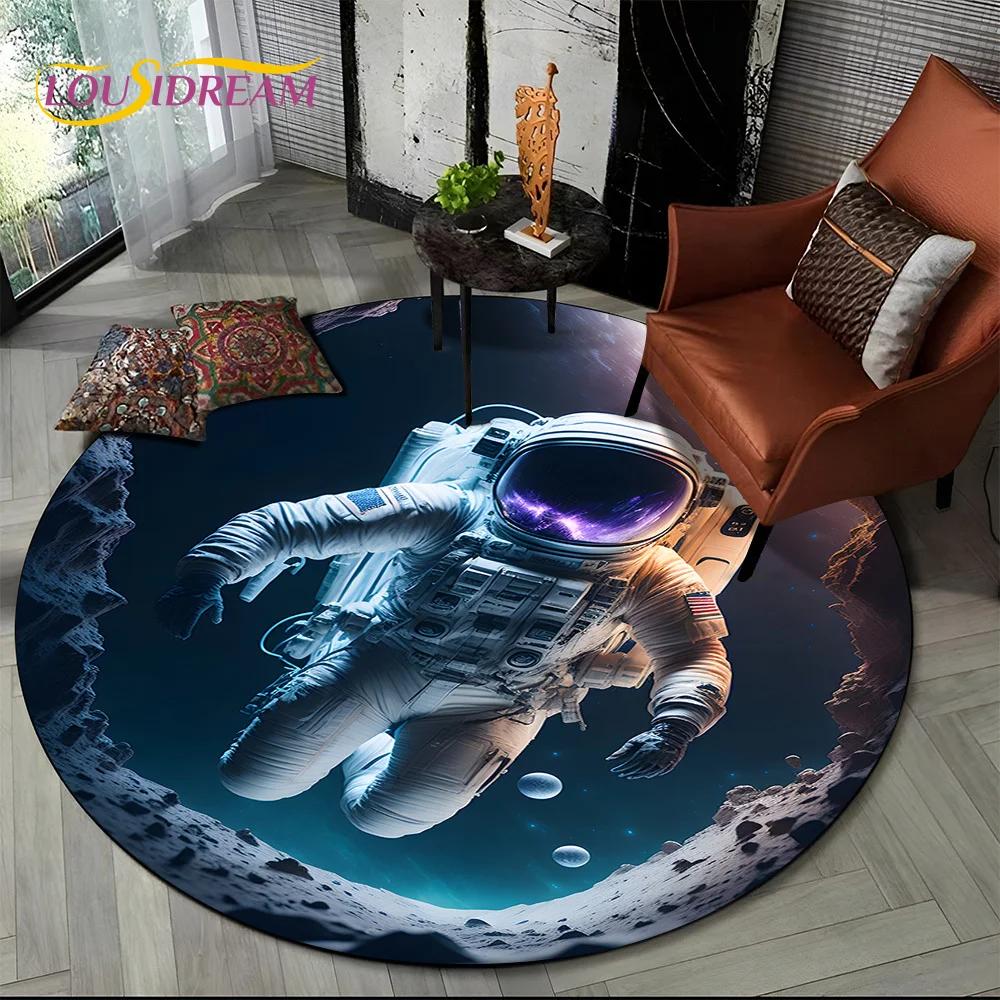 Astronaut Universe Spaceman 3D Outer Space Cartoon Round Area Carpet Rug for Living Room Bedroom Kid Decor,Pet Area Rug Non-slip