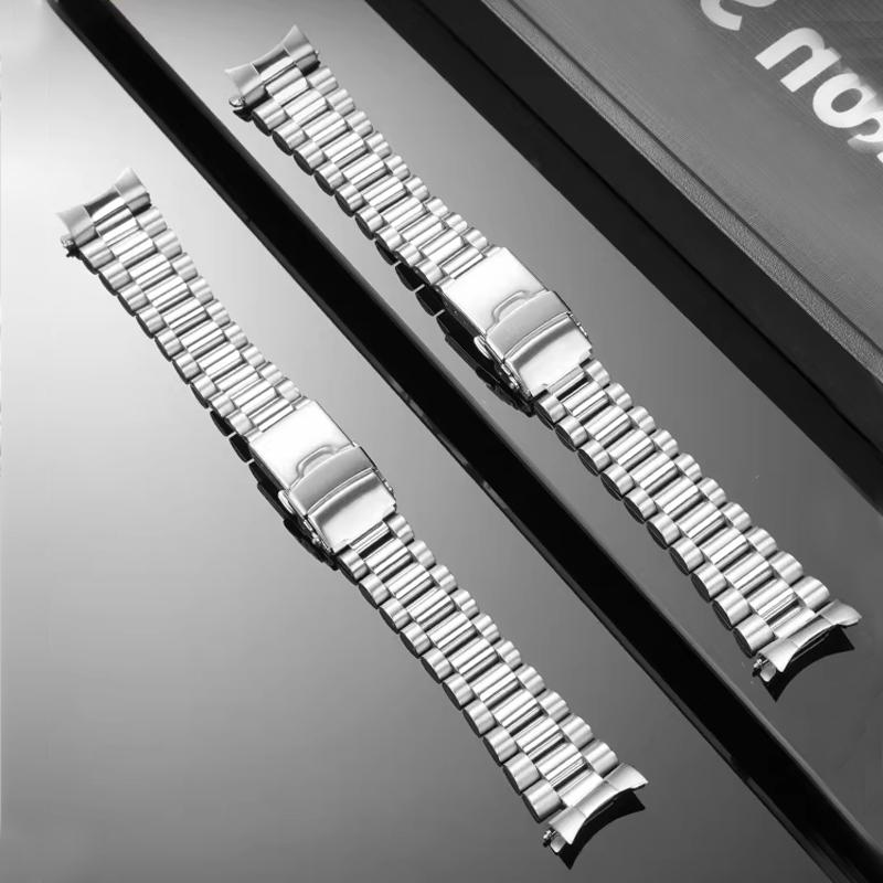 Solid Stainless Steel Watch Strap for Seiko SKX013 SKX015 Series Curved End Watch Chain Modification Watchband 20mm Folding Buck