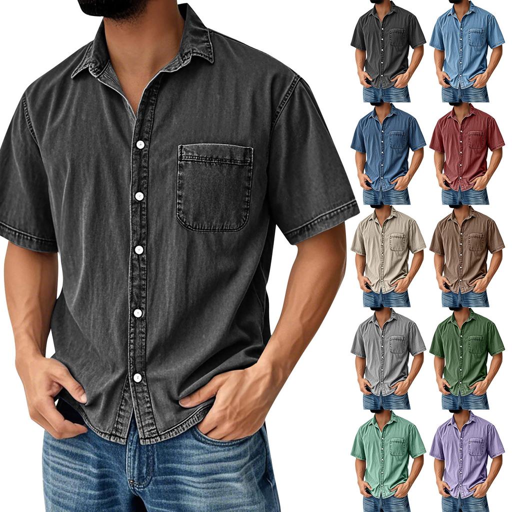 Men's Vintage Button Down Bowling Shirts Short Sleeve Summer Beach Shirt