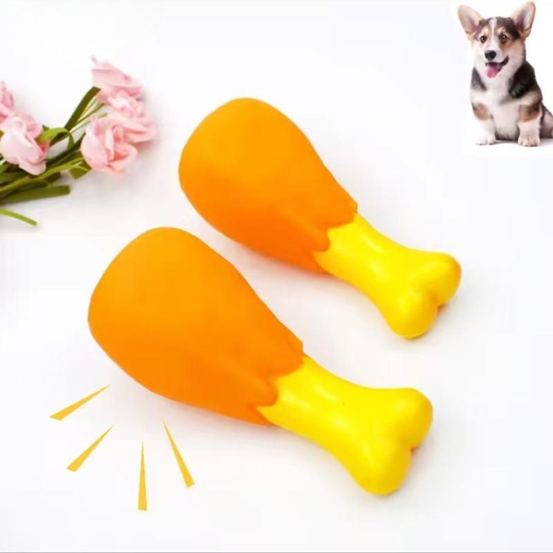Pet Squeaky Toy - Chicken Leg Shape Rubber Bite-resistant Realistic Safe Durable Teeth Cleaner, for Small Medium Dogs