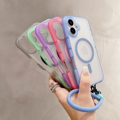 Magnetický protipádový kryt na telefon s airbagem, vhodný pro ochranný kryt IPhone16, pouzdro Apple 15promax a 14 šňůrka
