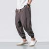 2022 Men's Loose Linen Ankle-Length Drawstring Trousers - Youthful Spring/Summer Style, Plus Size, Solid Color.