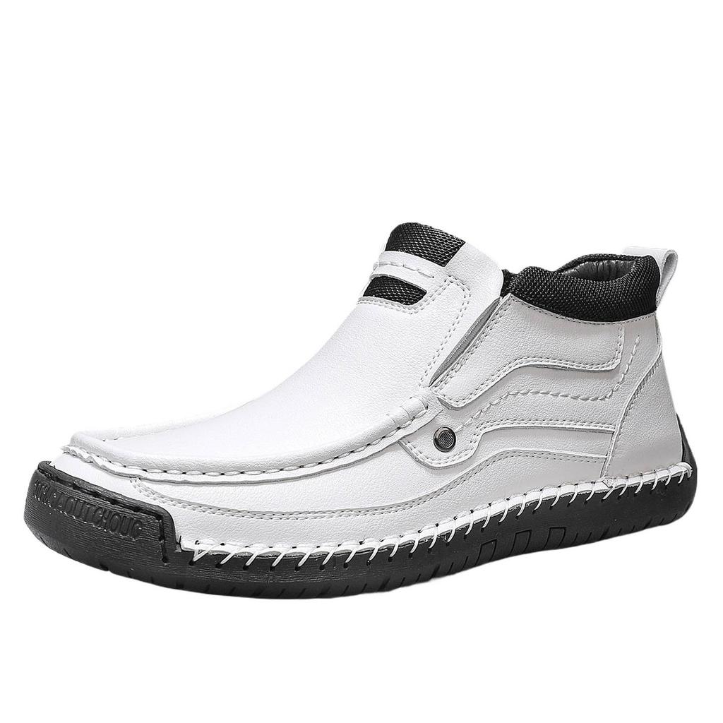 Cross-popular men's shoes 48 flat bottom hand-stitched men's mid-top loafers retro leather