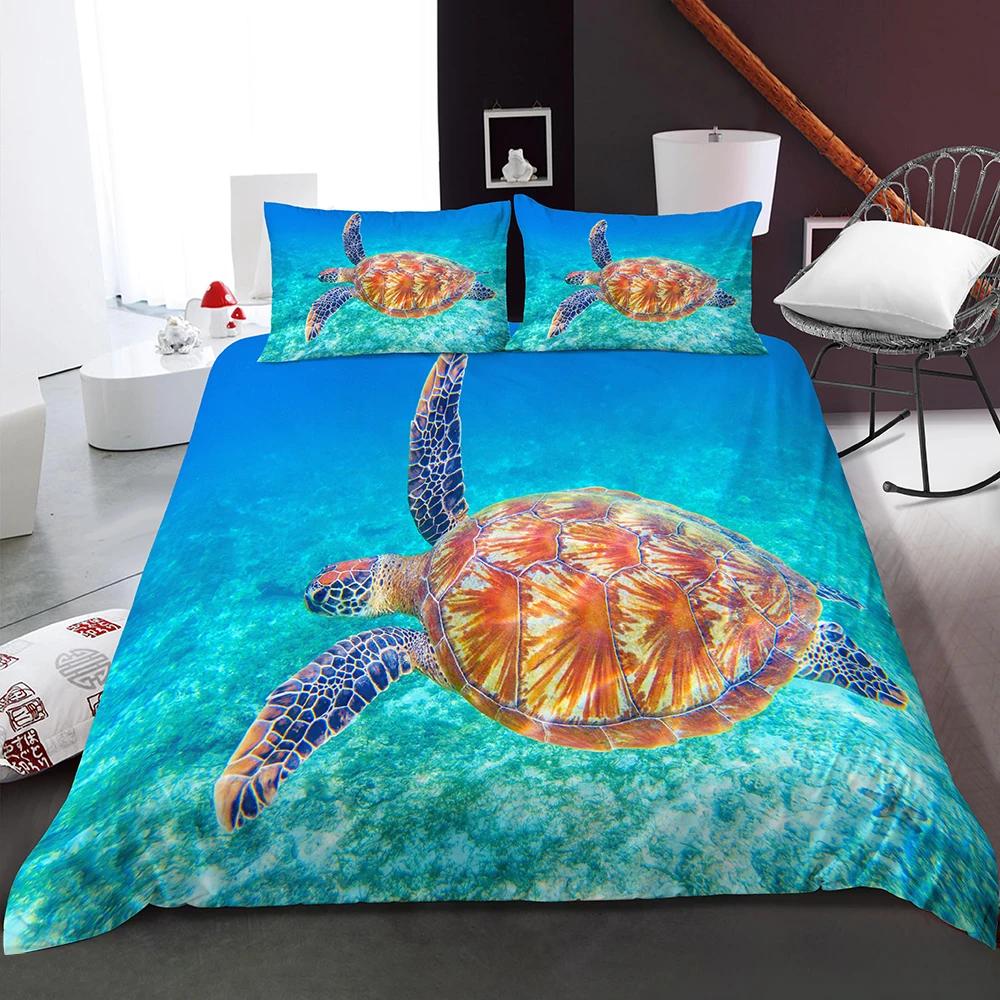 Comforter 3D Sea Turtle Bedding Set Psychedelic Animal Queen King Comforter Twin Full Size 2/3Pcs Polyester