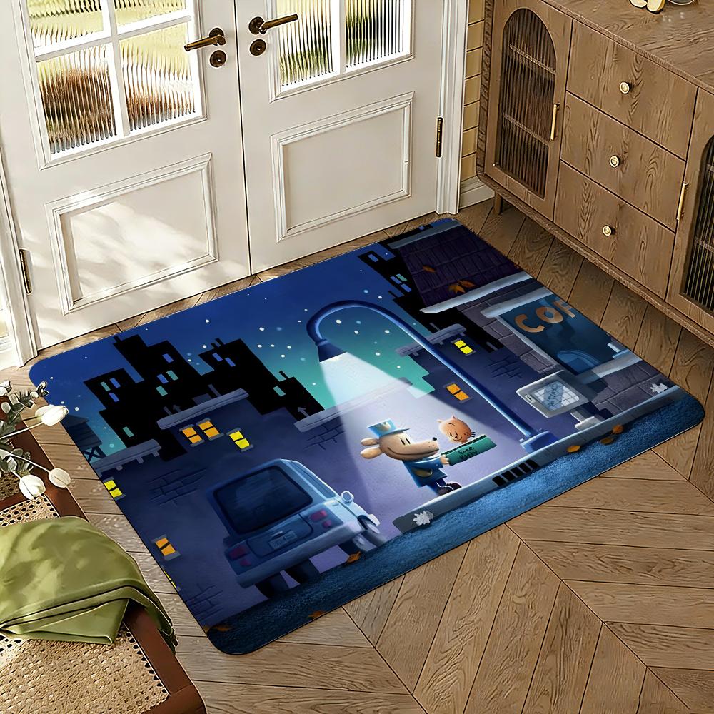 Cartoon D-Dog Man Floor Mat Soft Thickened Absorbent Non-Slip Bedroom Living Room Door Mat Home Decor Flannel Rugs
