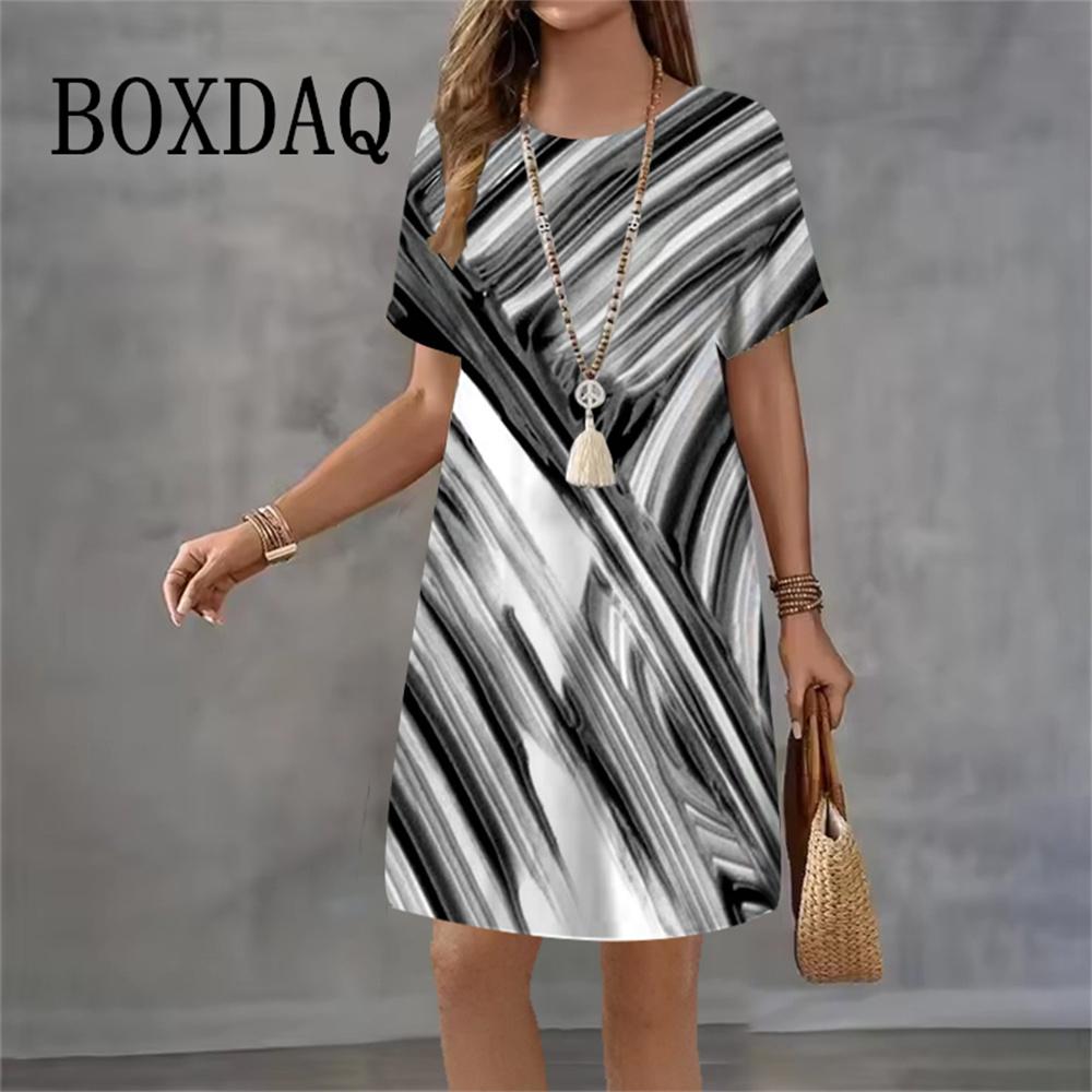 

Сукні з геометричним градієнтом у стилі тай-дай для жінок 2026 Нова літня мода 3D-друк Одяг Повсякденна сукня з коротким рукавом вільна Vestidos XL