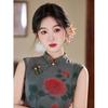 Old Shanghai retro style sleeveless improved cheongsam dress daily slim and thin temperament elegant low-necked young model