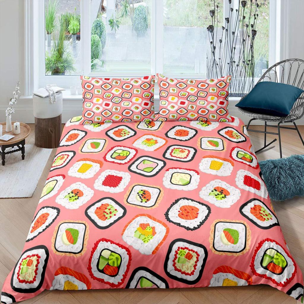 Three-Piece Catering Rice Ball Animation Digital Printing Quilt Pillowcase Bedding