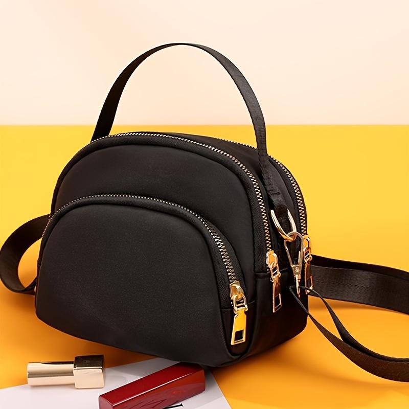 Solid Multi Zipper Crossbody Bag with Top Handle, Lightweight Waterproof Shoulder Purse,Casual Mini Handbag for Daily Travel Use