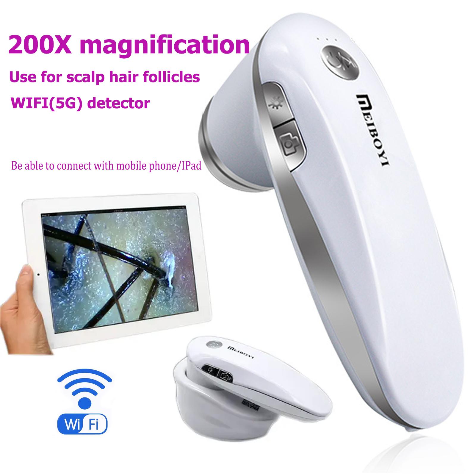 Nuovo Rilevatore di Follicoli Piliferi e Cuoio Capelluto 200X Wireless APP WIFI Analizzatore Digitale della Pelle Strumento Microscopio Tester per la