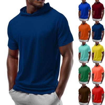 Erkek Düz Omuz Kısa Kollu Kapüşonlu Tişört Sweatshirt