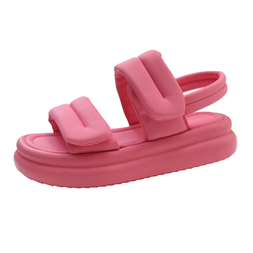 Fashion pink color leather band platform sandals women thick bottom summer beach shoes woman creepers med-high heels sandales femmes été
