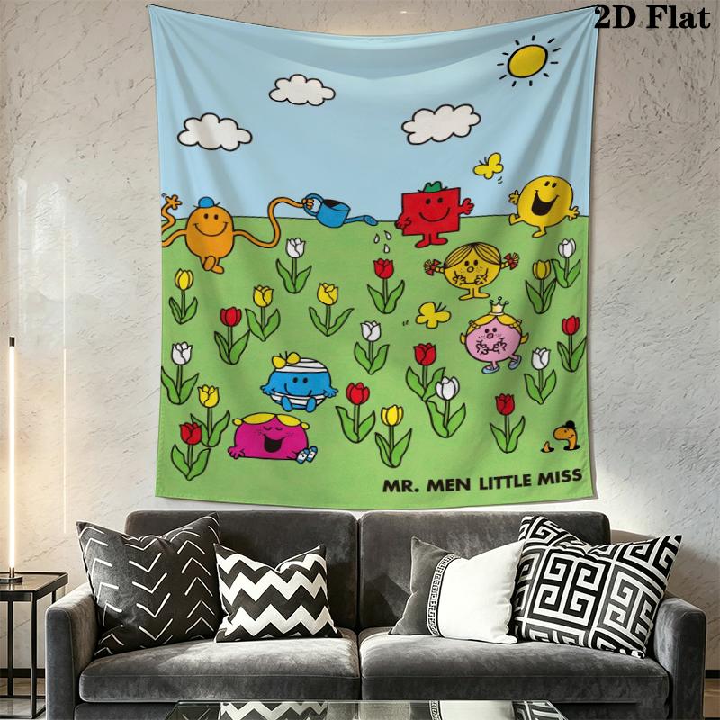 Mr. Men Little Miss Wall Tapestry Aesthetic Wall Hanging Printed Fabric Blanket Decorative Tapestries for Bedroom Living Room Home Decor