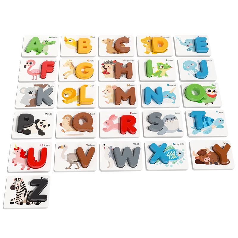 Montessori Holz Tier Buchstaben Puzzle: Lernspielzeug für das frühe Englischlernen von Kindern