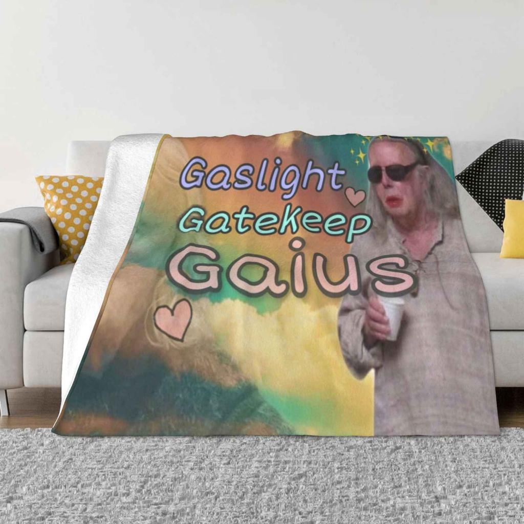 Gaslight Gatekeep Gaius Aesthetic Fashion Soft Warm Flannel Blanket Merlin Gaius Meme