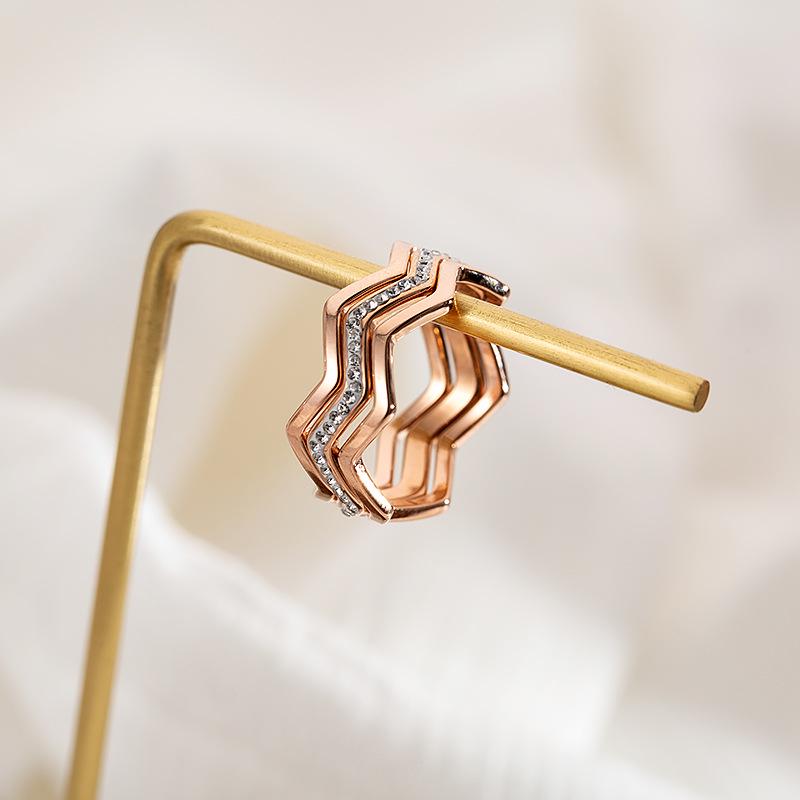 Inel cu pietre prețioase din oțel titan de culoare aur roz, care nu se decolorează, în stil japonez și coreean - Bijuterii simple, retro pentru femei