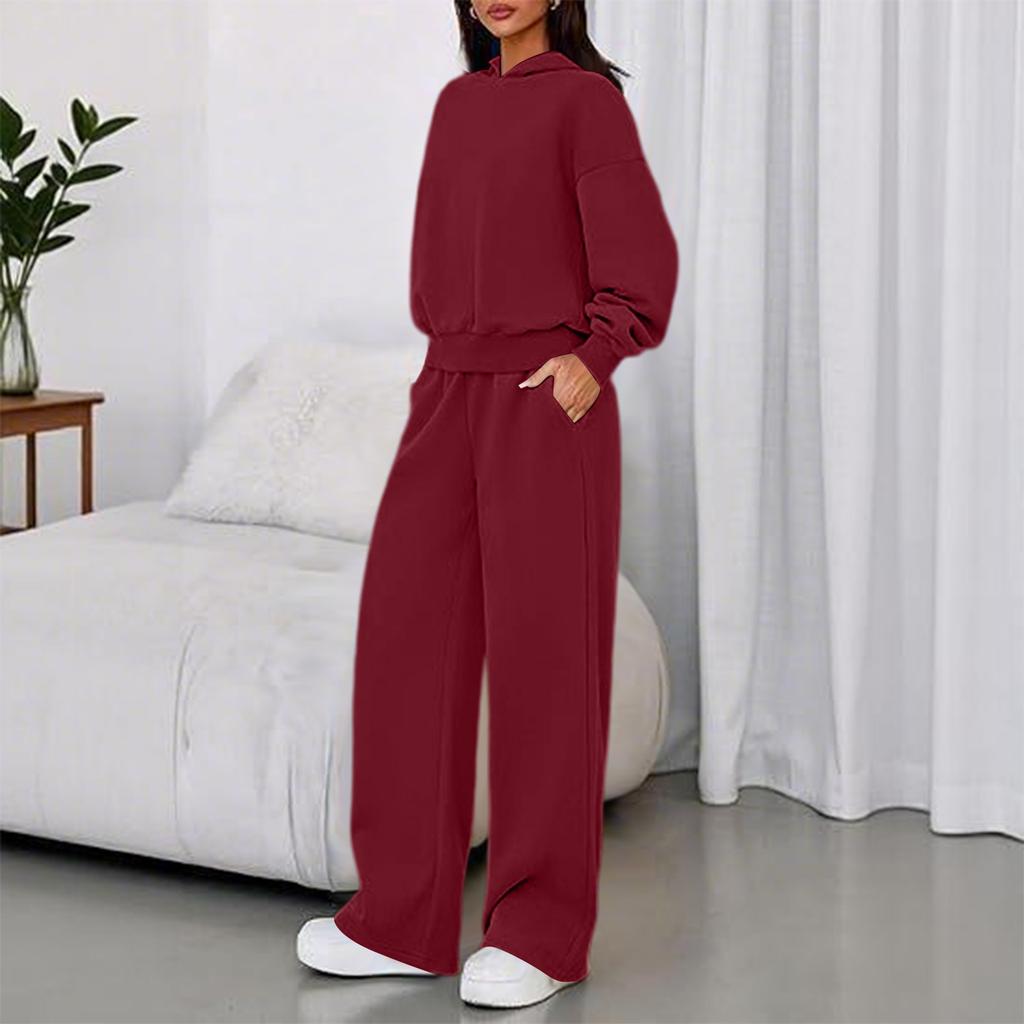 Women's Crewneck Hoodie Wide Leg Pants 2 Piece Sport Suit for Casual Daily Wear