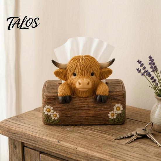Decorative Tissue Holder Highland Cow Seasoning Bottle Holder/Tissue Box, Farmhouse Resin Storage Stylish Tabletop Organizer, Box for Kitchen