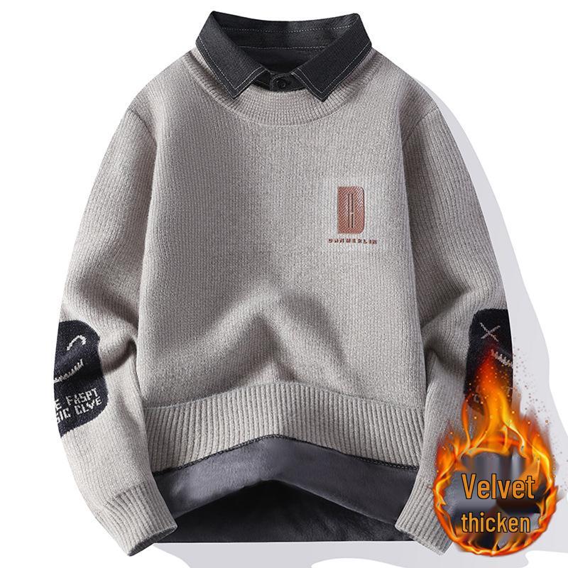 

Men s Two-in-One Winter Knit Sweater with Collar - Cozy and Stylish Base Layer for Teens L fits 110-125 lbs
