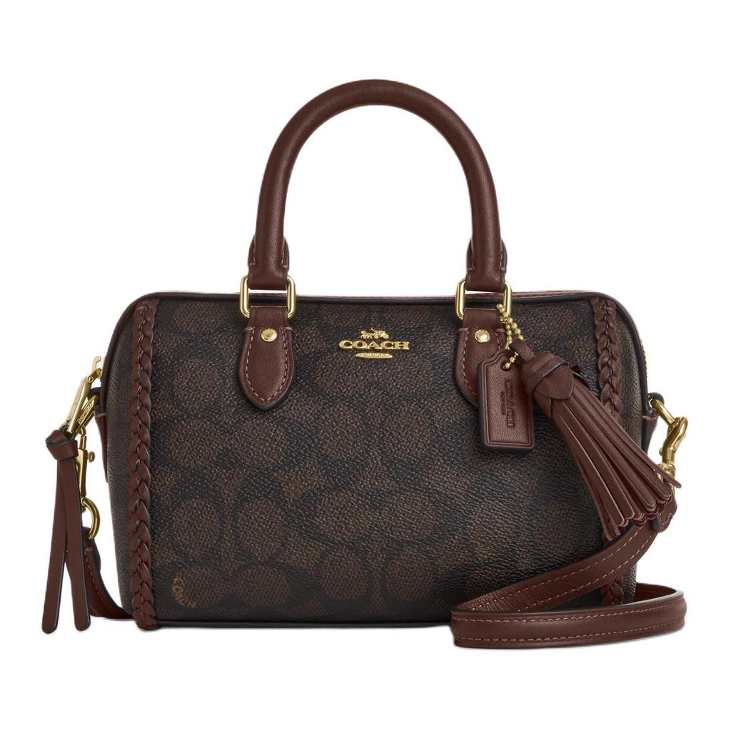 Coach Rowan 18 Classic Logo Tassel Detail Faux Leather Handbag Small Women handbags Walnut Maple-Brown CCF30-IMYF3