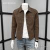 2025 Men's Trendy Suede Turn-Down Collar Jacket: Handsome Pique Streetwear for Spring & Autumn