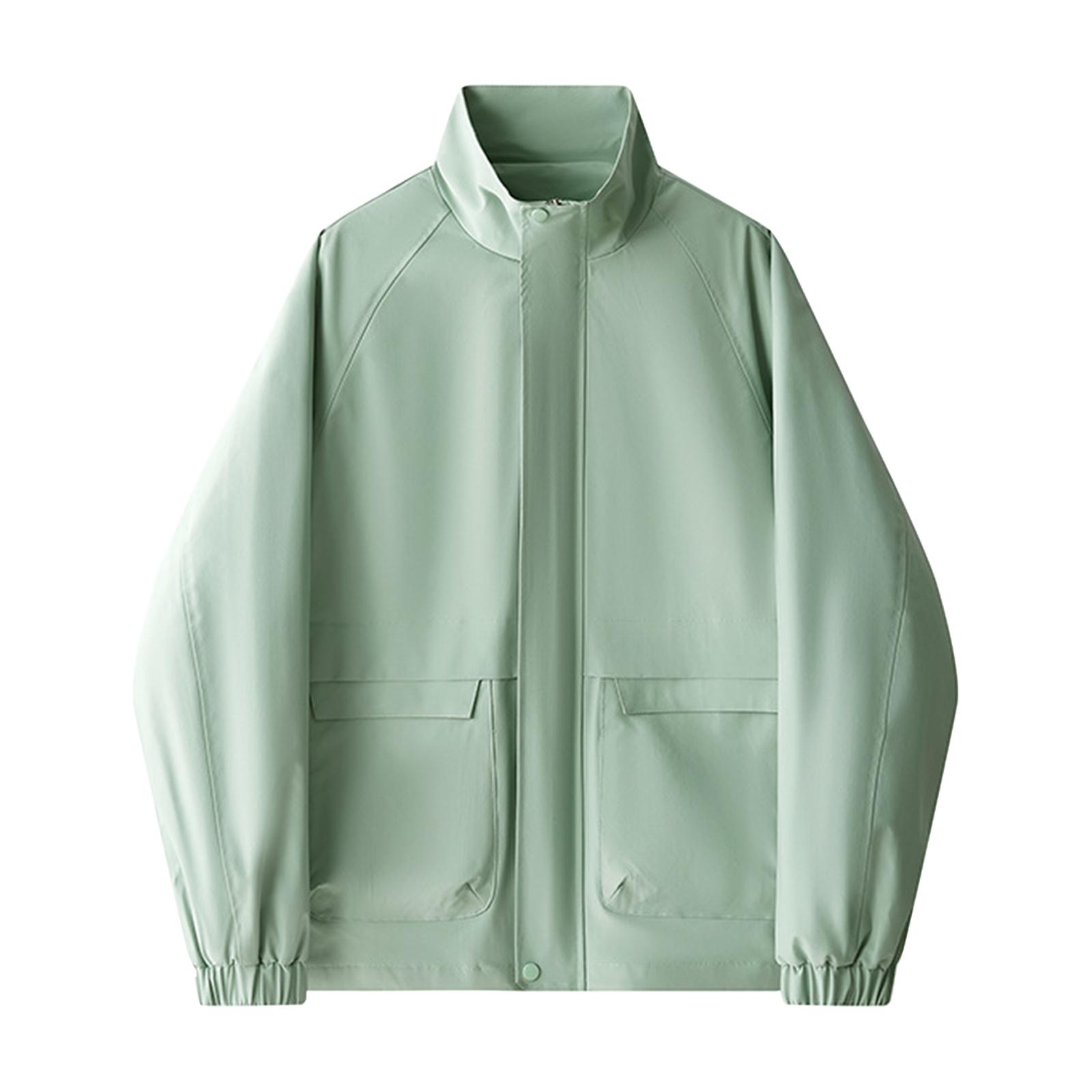 

Men s Solid Color Jacket Loose Casual Sports Stand Collar Large Pocket Outdoor Jacket S