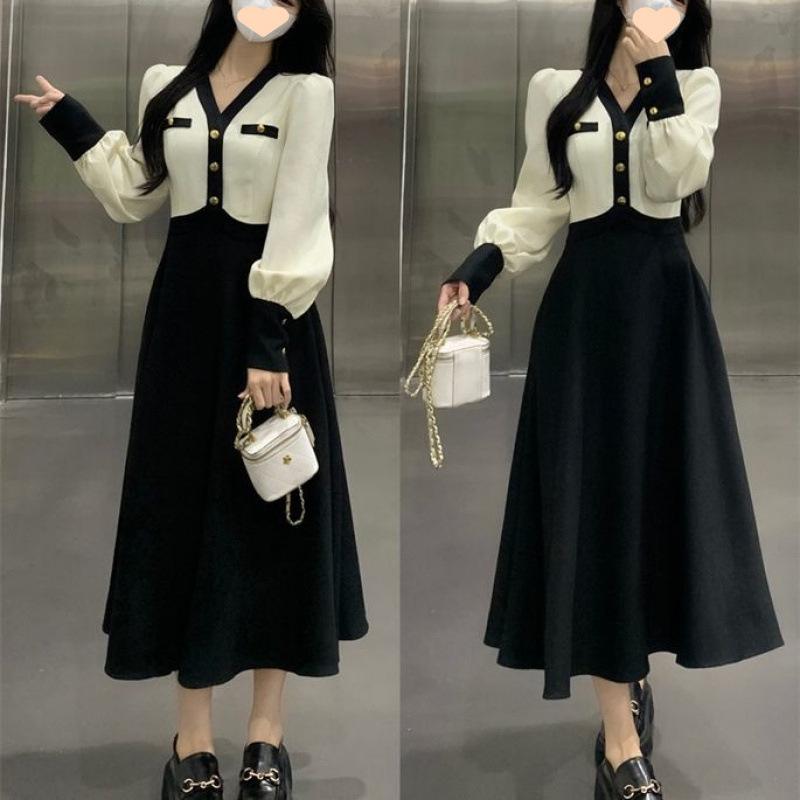 French Autumn Plus Size Hepburn Style Slimming Waist Dress for Women.