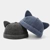 New Creative Cute Cat Ears Adjustable Melon Skin Hat Women Fashion Versatile Brimless Dome Landlord Cap Hip Hop Men Beanie Caps