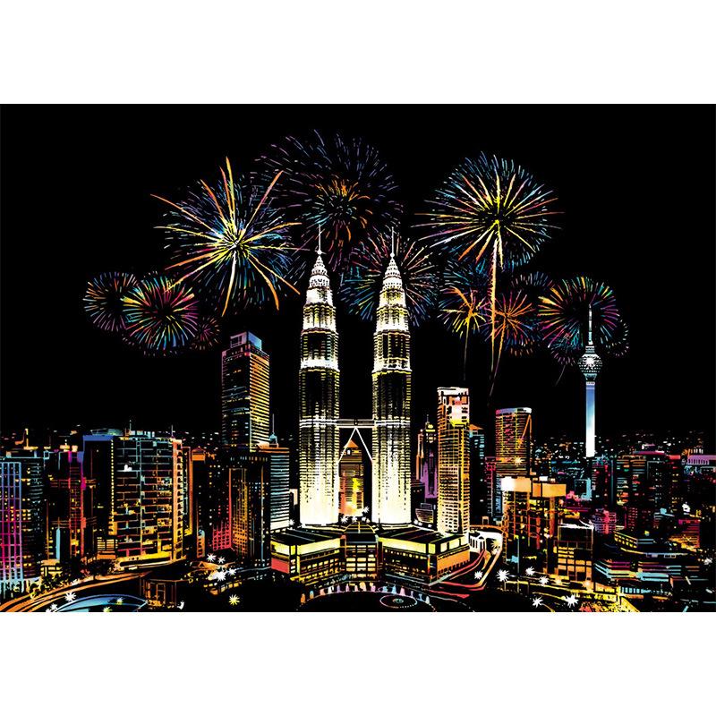 YUELU Colorful City III: DIY Night View Scratch Painting for Adults