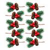 10pcs Artificial Pine Picks With Red Berries For Christmas - DIY Mini Ornaments Christmas Decoration Pine Cones