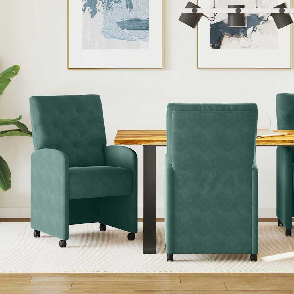Dining Chairs with Casters 2 pcs Dark Green 58 x 67 x 97 cm