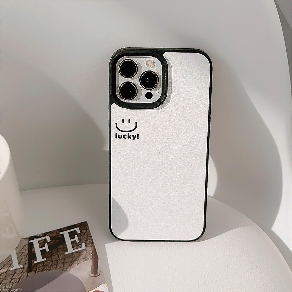 Smiley Apple Phone Case 14pro Max Lambskin 11 Suitable for IPhone 16 Personality Simple 15 Anti Fall