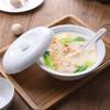 Jingdezhen Ceramic White Bone China Large Double-Handled Soup Bowl with Lid