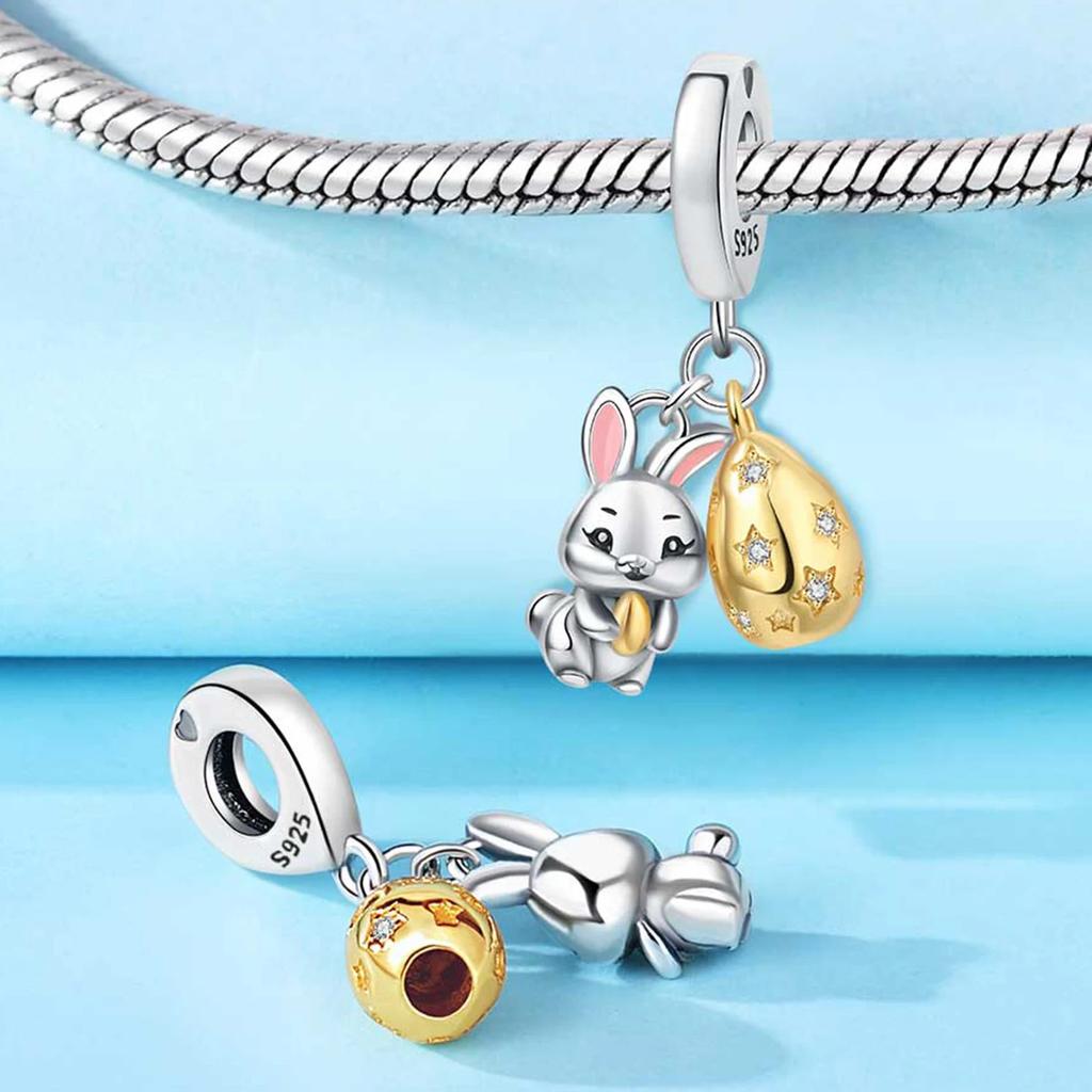 copper Authentic Easter Cute Rabbit Gold Plated Pendant Bead Charms Compatible With Bracelets Necklaces Jewellery Diy Easter Gift