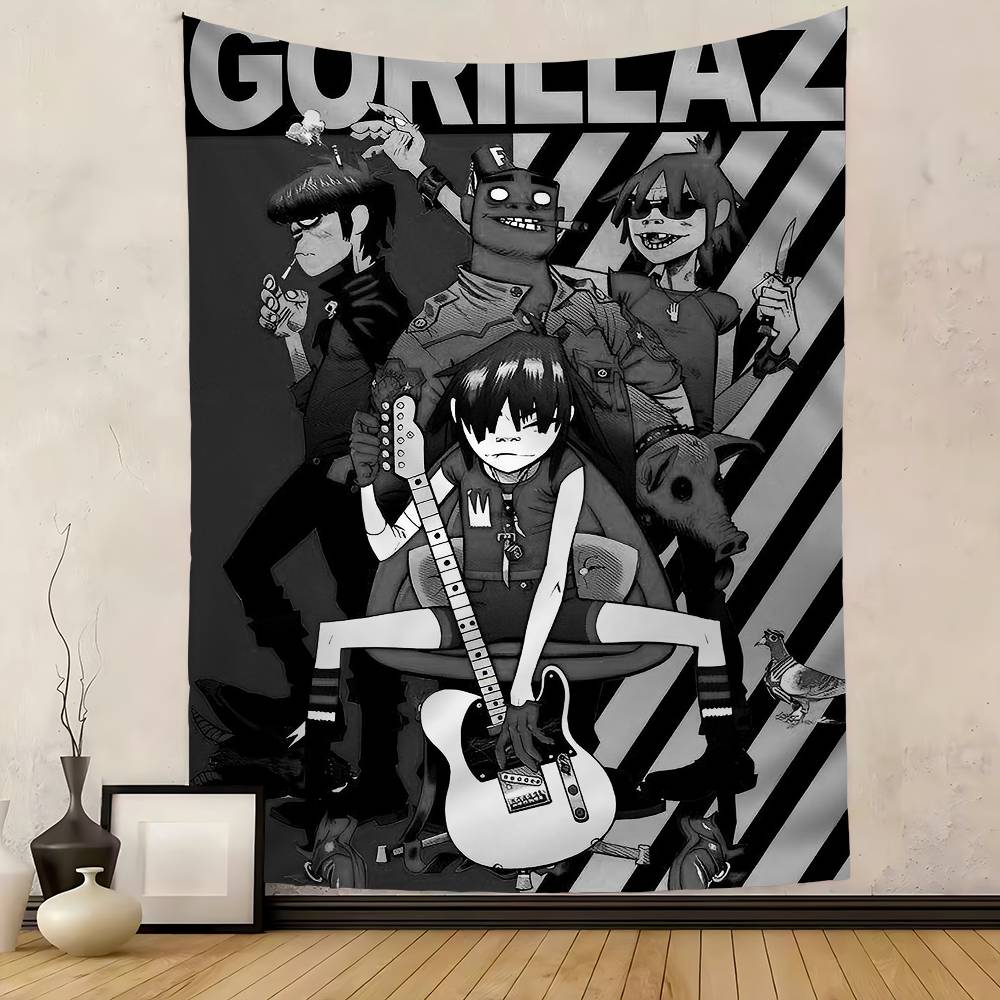 Retro Music GGorillazS Cartoon Tapestry Art Science Fiction Room Home Decor Wall Hanging Sheets