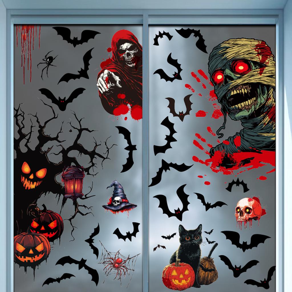 Death Scythe Terror Bat Ghost Static Electricity Stickers Halloween Decorations Creative Pumpkin Reaper Glass Stickers