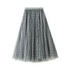 Women's Elegant Plaid Pattern Mesh Long Skirt Female High Waist Color Block Pleated Flowy A-Line Skirts Spring