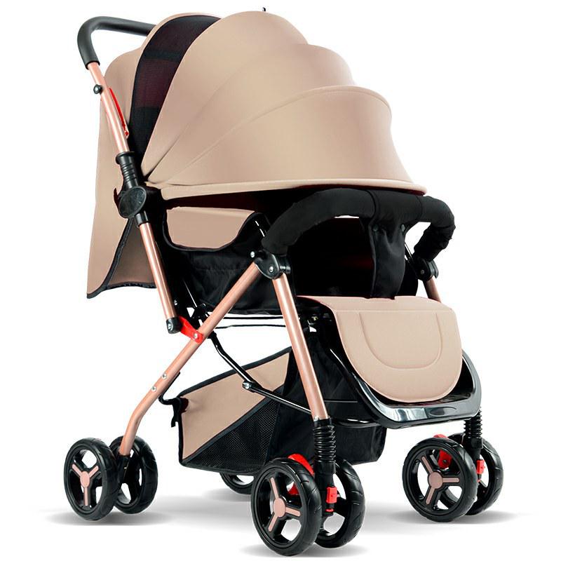 Reversible Foldable Baby Stroller with Shock-Absorbing Wheels and Large Sleep Basket