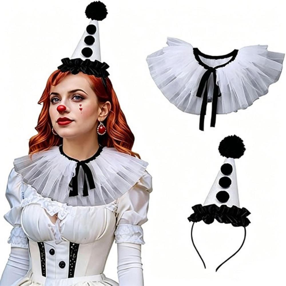 Set 2 Pezzi Fascia Testa da Clown Leggera Papillon Mantello Collare Finto Mantello Set Costume per Giochi di Ruolo Oggetti di Scena per Giochi di Ruolo