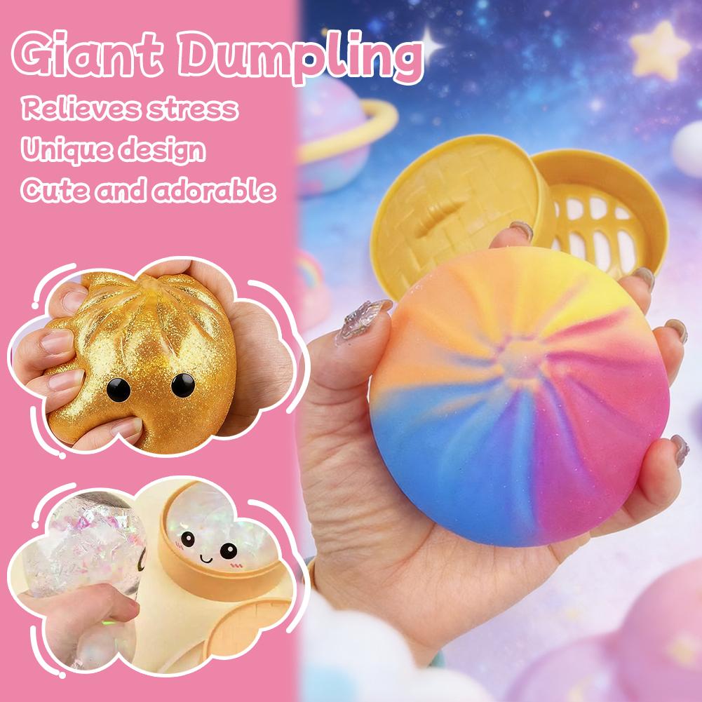 Large Dumpling Shaped Squishy Fidgeting Plaything Plush Stretchy Stress Relief Ball Glittery Sensory Toy For Kids Adults Anti-Anxiety Gift
