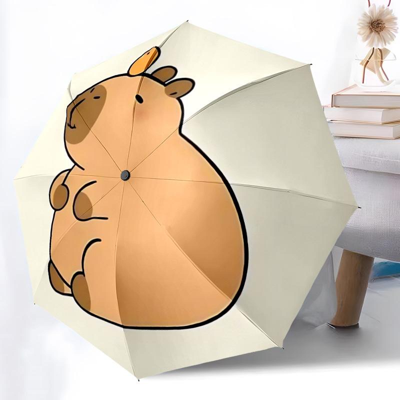 1pc Capybara Cute Automatic Folding Umbrella, Lightweight Retractable Compact Travel Umbrella, 8-Rib Sturdy Frame044