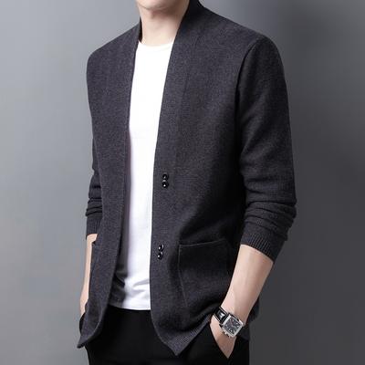 Spring and Autumn Men's Knitted Sweater Cardigan Men's Coat Top Fashion Casual Solid Color Sweater Men