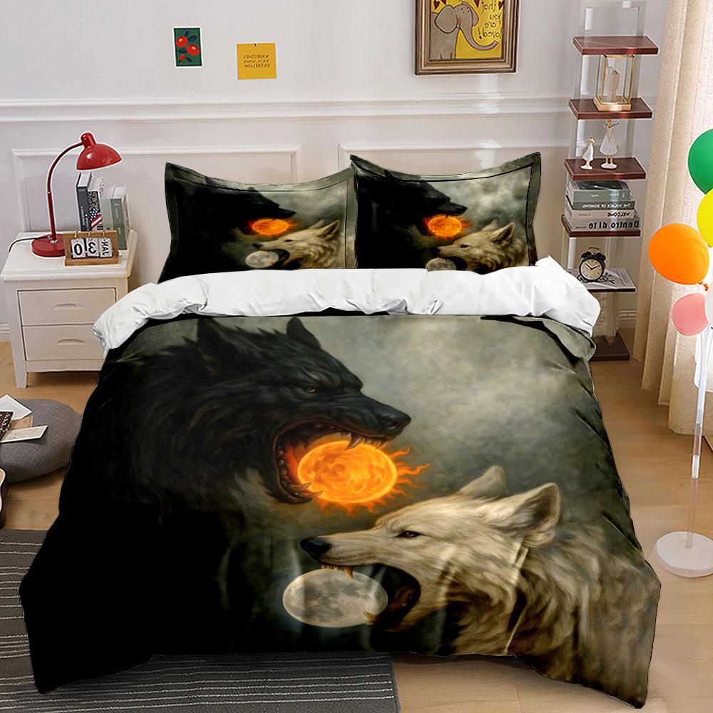 "Mitologia del Lupo Sole e Luna" Squisito set da letto a tre pezzi regalo per bambini e adulti