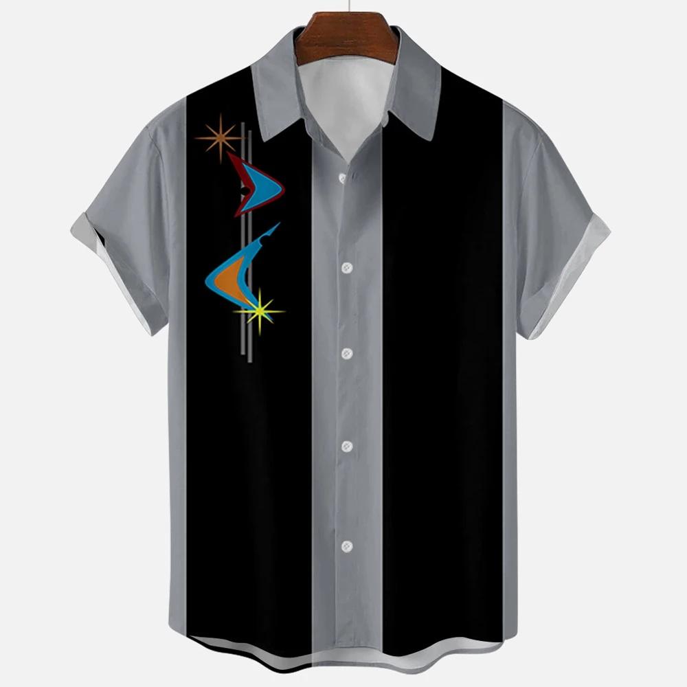 Camicia da uomo a maniche corte a righe stile hawaiano con stampa 3D, larga, stile street, top alla moda da uomo, casual, semplice, senza tasche
