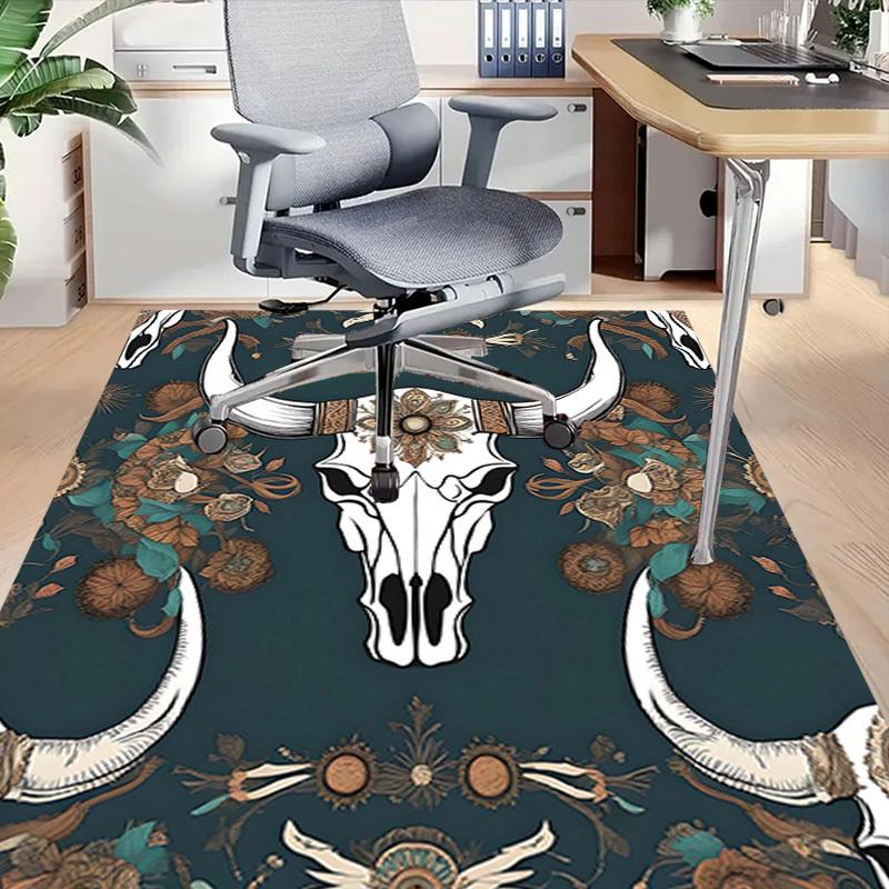 1PC Bull Skull Floral Anti-slip Carpet, Suitable for Office, Bedroomand Playrooms. It Can Also Be Used As a Sofa Footrest cover-R41